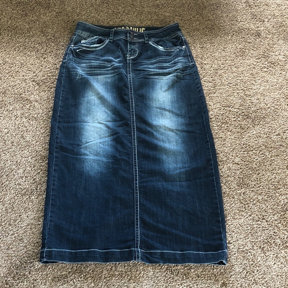 Hydraulic Dark Blue Denim Maxi Skirt